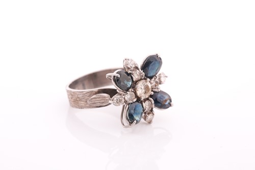 Lot 237 - A 1970’s 18ct white gold, sapphire and diamond...