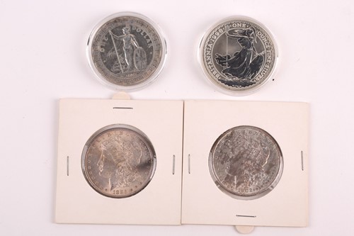 Lot 365 - Two American silver Morgan dollars, 1885...