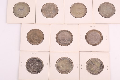Lot 366 - Nine South African 5 Shillings and a crown...