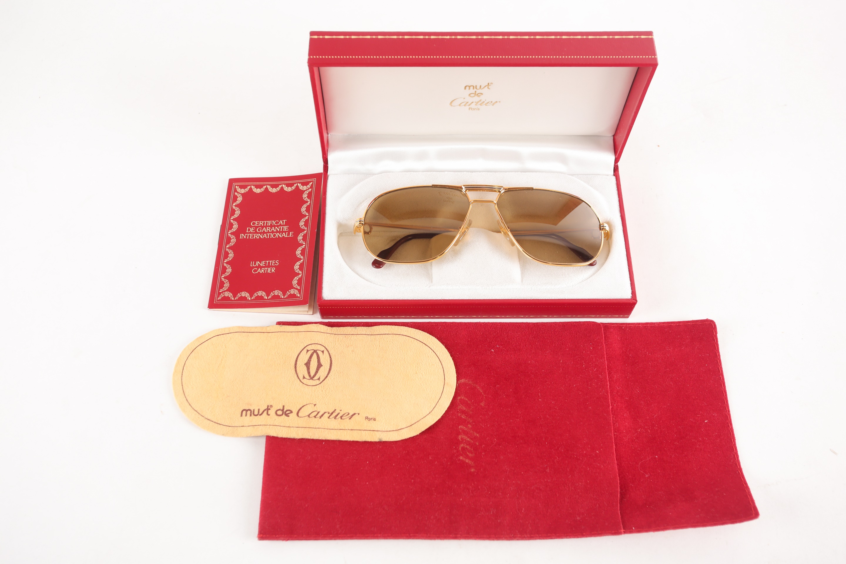 Sunglasses Cartier Santos Dumont Pilot Shades Leather Bridge