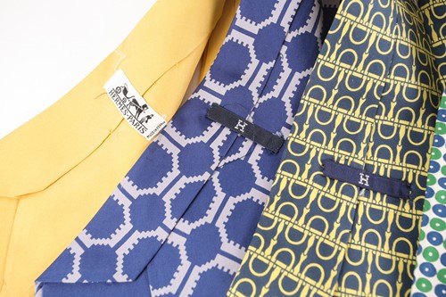 Lot 389 - Five Hermes silk ties, two with original...