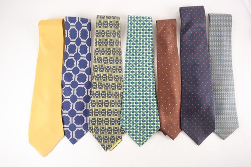 Lot 389 - Five Hermes silk ties, two with original...