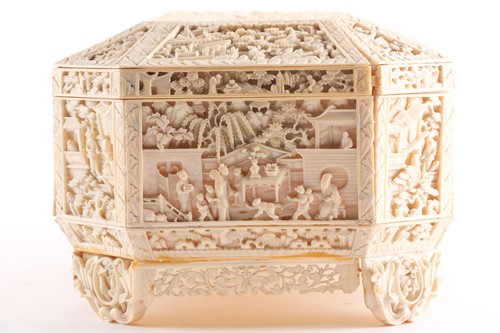 Lot 258 - A Chinese Canton ivory sewing box, Qing, mid...