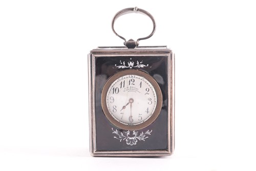 Lot 154 - An enamel and white metal boudoir clock, late...