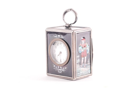 Lot 154 - An enamel and white metal boudoir clock, late...