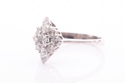 Lot 190 - An 18ct white gold and diamond cluster ring,...