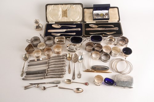 Lot 298 - A mixed collection of silver napkin rings,...