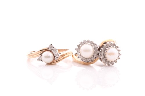 Lot 191 - A 9 carat gold, diamond, and pearl dress ring;...