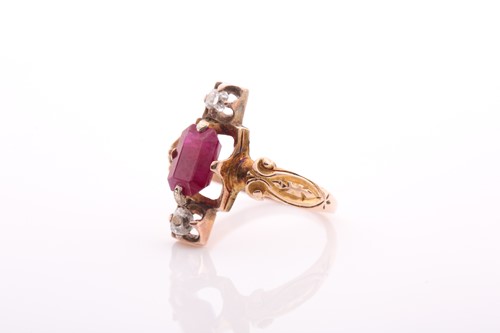 Lot 172 - A Victorian ruby and diamond three stone ring;...