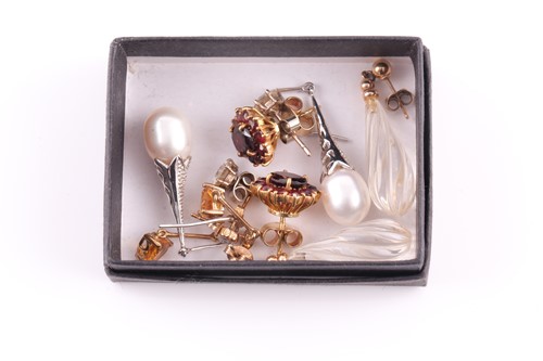 Lot 103 - A pair of garnet cluster earrings; a pair of...