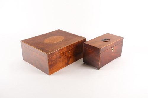 Lot 233 - A Geo III amboyna table box, with a burr...