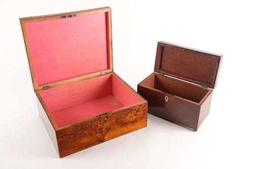 Lot 233 - A Geo III amboyna table box, with a burr...