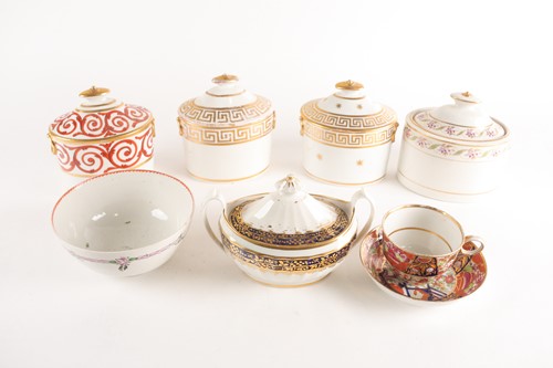 Lot 453 - Five English porcelain sucriers and covers,...