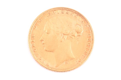 Lot 259 - A Victorian 1873 (M) young head gold sovereign.