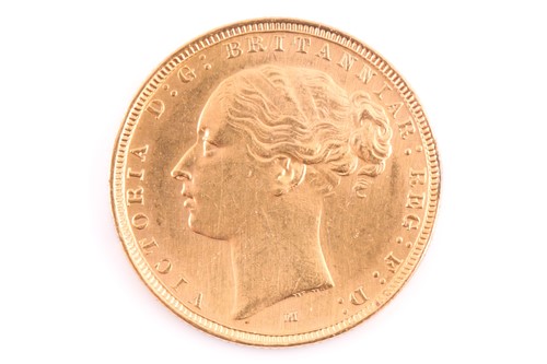 Lot 249 - A Victorian 1883 (M) young head gold sovereign.