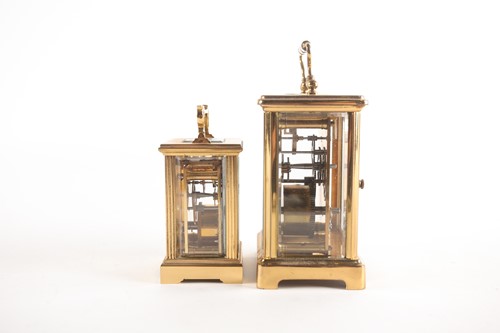 Lot 160 - Two brass carriage clock timepieces, each with...