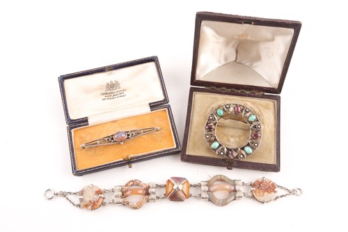 Lot 68 - A Scottish silver and hardstone bracelet, set...