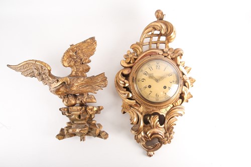 Lot 161 - A giltwood cartel clock, 20th century, in the...