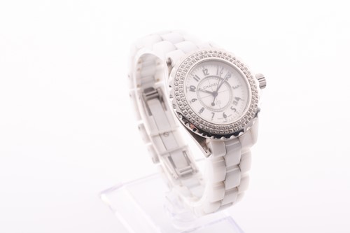 Lot 374 - A Chanel J12 white ceramic and diamond mounted...