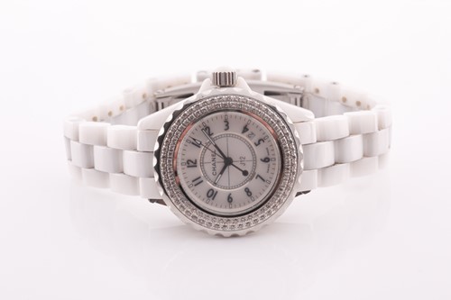 Lot 374 - A Chanel J12 white ceramic and diamond mounted...