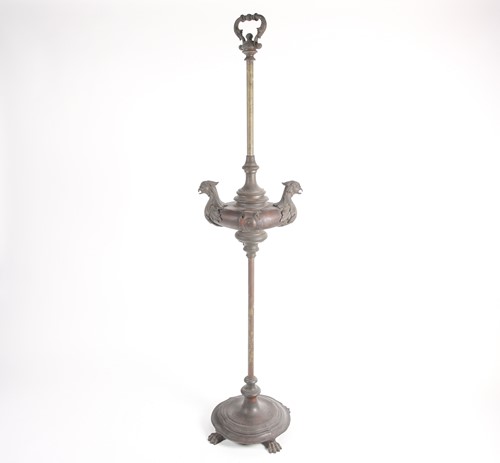 Lot 184 - A 19th-century brass oil standard lamp with...