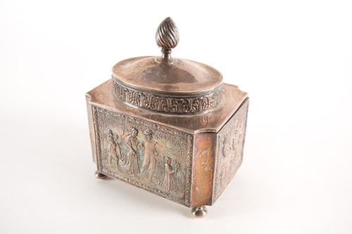 Lot 406 - A German silver tea caddy of architectural...
