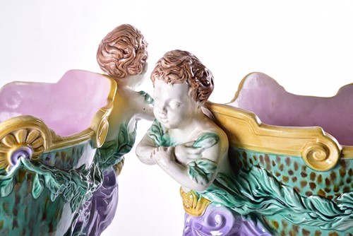 Lot 274 - A pair of large and impressive majolica wine...