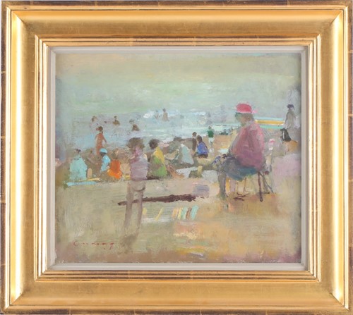 Lot 34 - Fred Cuming RA (b.1930), 'Figures on a Beach',...