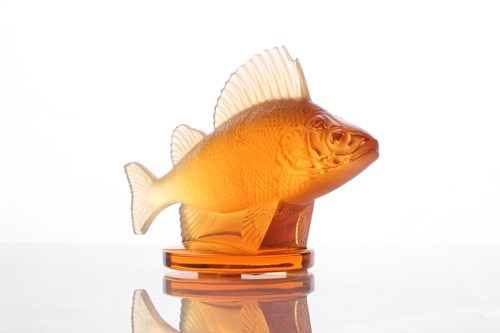 Lot 418 - A Lalique amber frosted glass perch car mascot...
