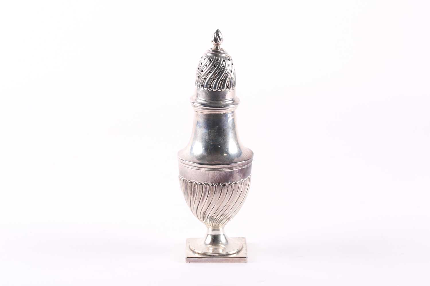 Lot 348 - A Victorian silver urn form sugar caster....