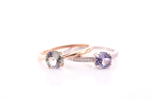Lot 270 - A 9ct white gold and blue stone ring, possibly...