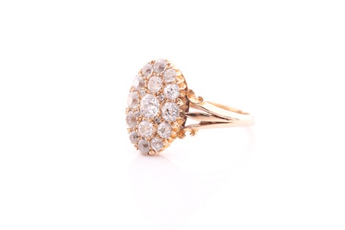 Lot 198 - A Victorian diamond cluster ring; the oval...