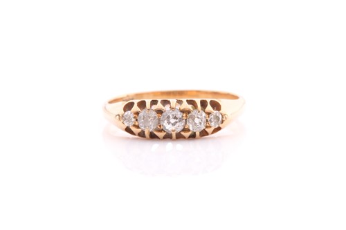 Lot 263 - A five stone half hoop diamond ring; with...