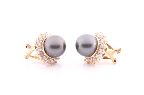 Lot 148 - A pair of Tahtian pearl and diamond earrings,...