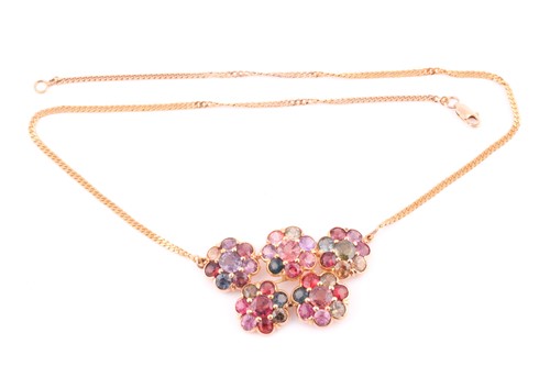 Lot 206 - A multi gem set necklace; the centre piece...