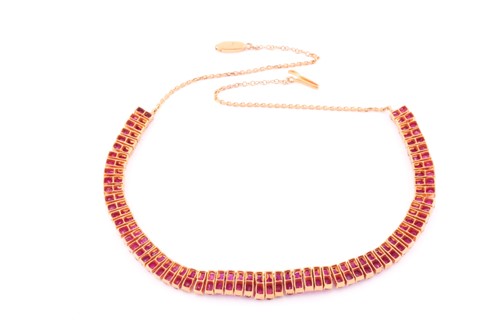 Lot 267 - A ruby necklace; composed of two rows of...