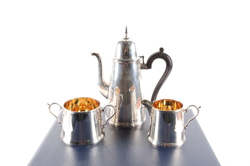 Lot 404 - A George I style three-piece silver coffee set,...