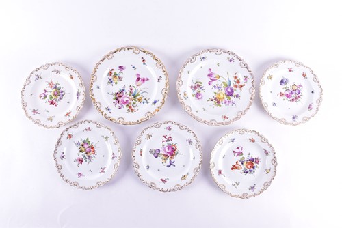 Lot 146 - A set of seven hand-painted Meissen plates,...