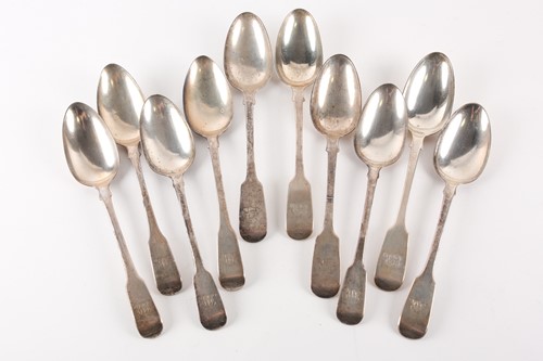 Lot 382 - A matched set of ten silver fiddle pattern...