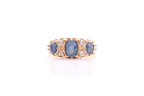 Lot 166 - An 18ct yellow gold, diamond, and sapphire...
