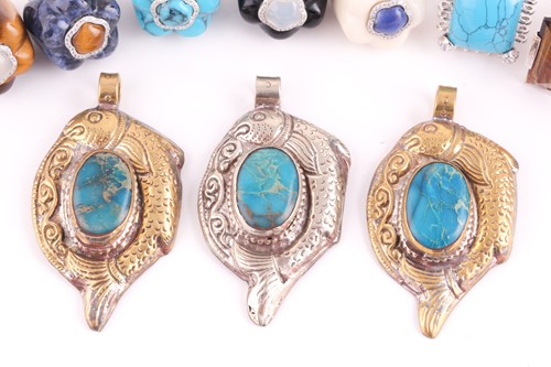 Lot 130 - Three large pendants set with turquoise...