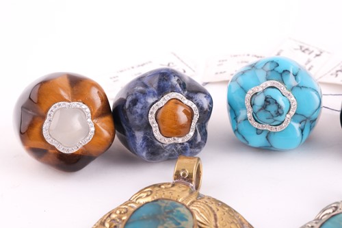 Lot 130 - Three large pendants set with turquoise...
