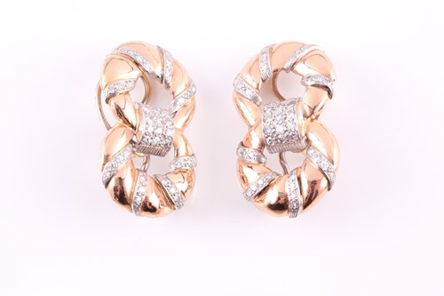Lot 272 - A pair of 18ct rose gold and diamond double...