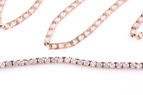 Lot 287 - A 9ct yellow gold flattened curb link necklace,...