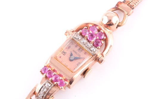 Lot 241 - A 14ct rose gold and ruby Art Deco ladies...