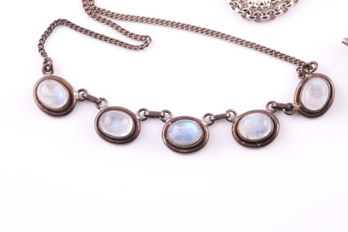 Lot 187 - A silver and moonstone necklace, set with five...