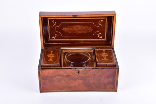 Lot 235 - A George III flame mahogany tea caddy, early...