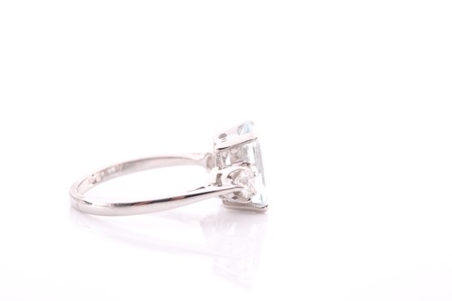 Lot 4 - A platinum, diamond, and aquamarine ring, set...