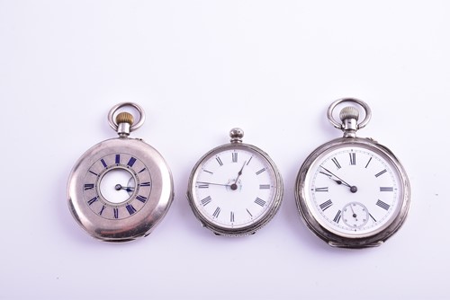 Lot 444 - A group of three silver pocket watches,...