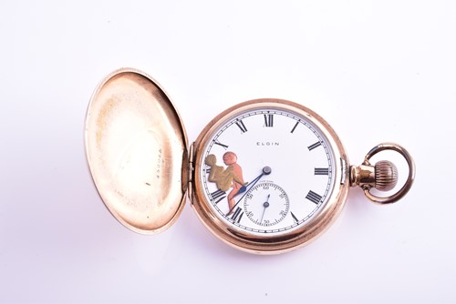 Lot 448 - An unusual gold plated pocket watch by Elgin,...